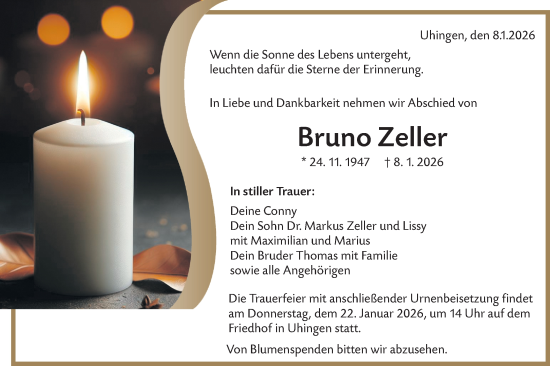 Traueranzeige von Bruno Zeller von NWZ Neue Württembergische Zeitung