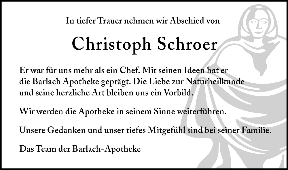  Traueranzeige für Christoph Schroer vom 17.01.2026 aus NWZ Neue Württembergische Zeitung