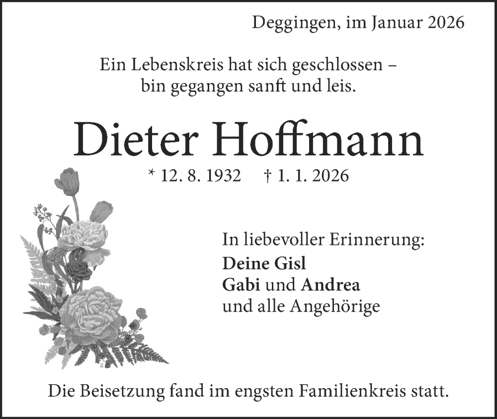 Traueranzeige für Dieter Hoffmann vom 16.01.2026 aus Geislinger Zeitung