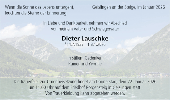 Traueranzeige von Dieter Lauschke von Geislinger Zeitung