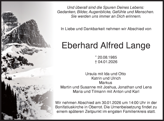 Traueranzeige von Eberhard Alfred Lange von Rundschau Gaildorf/Haller Tagblatt