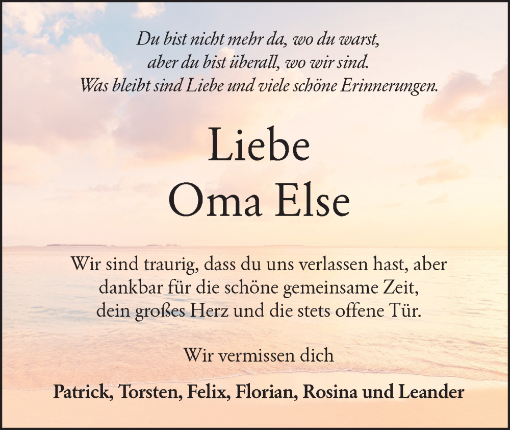  Traueranzeige für Else  vom 03.01.2026 aus Hohenloher Tagblatt