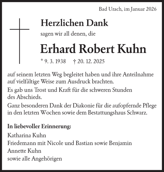 Traueranzeige von Erhard Robert Kuhn von Alb-Bote/Metzinger-Uracher Volksblatt