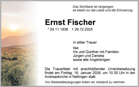 Traueranzeige von Ernst Fischer von Geislinger Zeitung