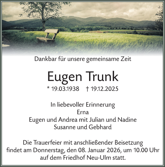 Traueranzeige von Eugen Trunk von SÜDWEST PRESSE Ausgabe Ulm/Neu-Ulm