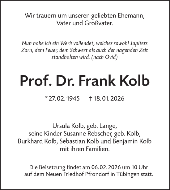 Traueranzeige von Frank Kolb von Schwäbische Tagblatt