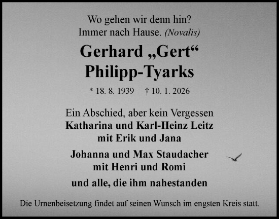 Traueranzeige von Gerhard Philipp-Tyarks von Haller Tagblatt