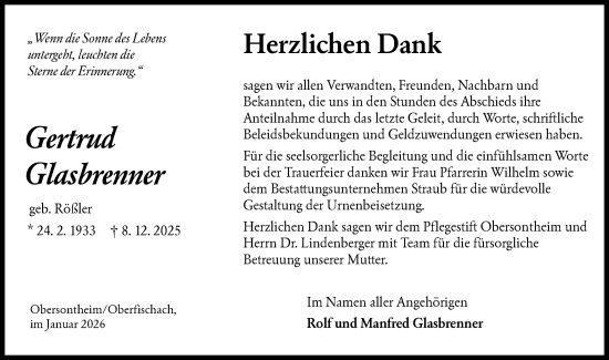 Traueranzeige von Gertrud Glasbrenner von Haller Tagblatt