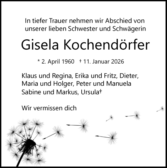 Traueranzeige von Gisela Kochendörfer von Haller Tagblatt