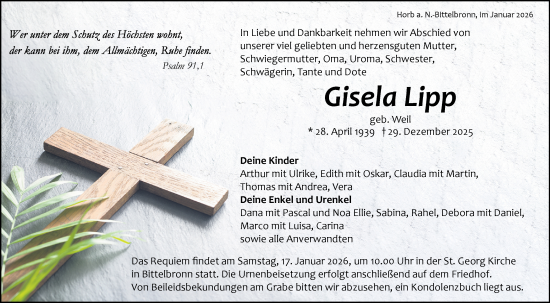Traueranzeige von Gisela Lipp von Neckar-Chronik