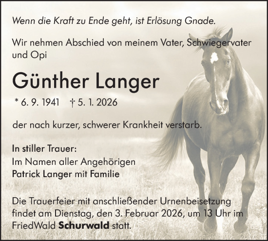 Traueranzeige von Günther Langer von NWZ Neue Württembergische Zeitung