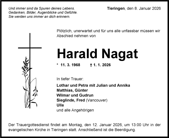 Traueranzeige von Harald Nagat von SÜDWEST PRESSE Zollernalbkreis/Hohenzollerische Zeitung