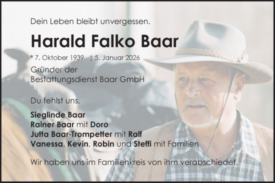 Traueranzeige von Harald Falko Baar von SÜDWEST PRESSE Ausgabe Ulm/Neu-Ulm