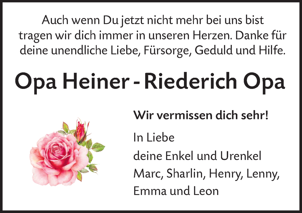  Traueranzeige für Heiner Riederich vom 10.01.2026 aus Alb-Bote/Metzinger-Uracher Volksblatt