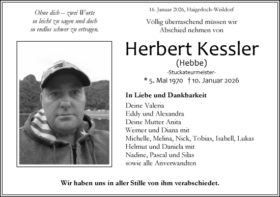 Traueranzeige von Herbert Kessler von SÜDWEST PRESSE Zollernalbkreis/Hohenzollerische Zeitung