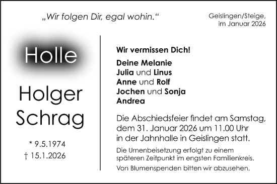 Traueranzeige von Holger Schrag von Geislinger Zeitung