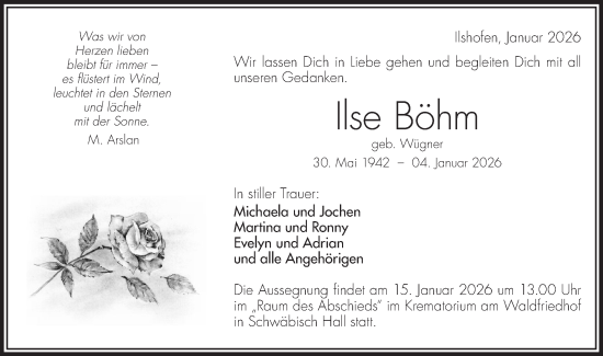 Traueranzeige von Ilse Böhm von Haller Tagblatt/Hohenloher Tagblatt/Haller Tagblatt/Hohenloher Tagblatt