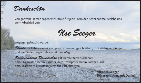 Traueranzeige von Ilse Seeger von Hohenloher Tagblatt