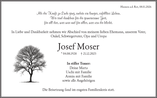 Traueranzeige von Josef Moser von Rundschau Gaildorf