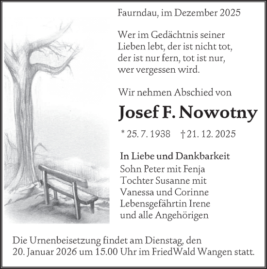 Traueranzeige von Josef Nowotny von NWZ Neue Württembergische Zeitung