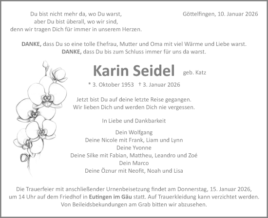 Traueranzeige von Karin Seidel von Neckar-Chronik