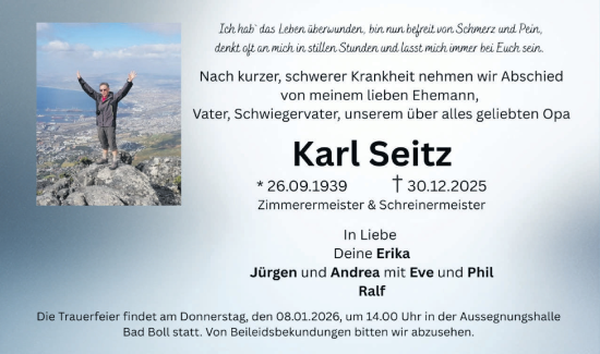 Traueranzeige von Karl Seitz von NWZ Neue Württembergische Zeitung