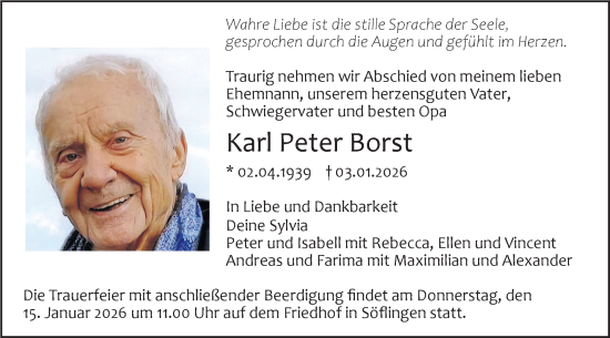 Traueranzeige von Karl Peter Borst von SÜDWEST PRESSE Ausgabe Ulm/Neu-Ulm