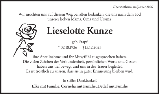 Traueranzeige von Lieselotte Kunze von Haller Tagblatt