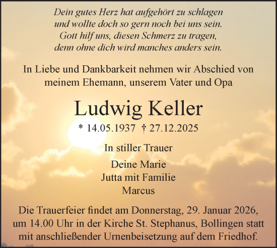 Traueranzeige von Ludwig Keller von SÜDWEST PRESSE Ausgabe Ulm/Neu-Ulm