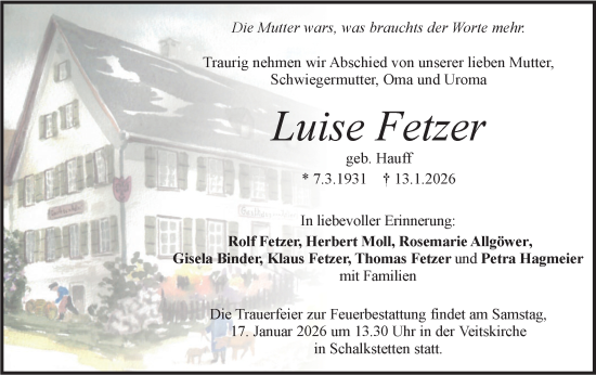 Traueranzeige von Luise Fetzer von Geislinger Zeitung