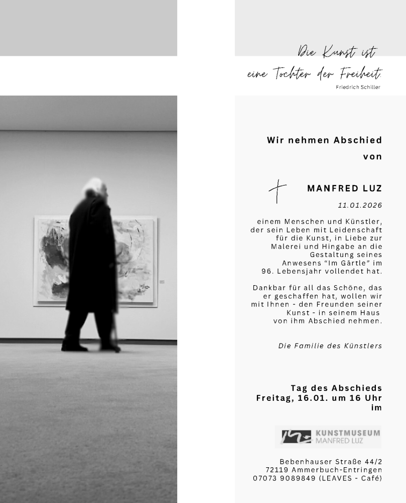  Traueranzeige für Manfred Luz vom 13.01.2026 aus Schwäbische Tagblatt