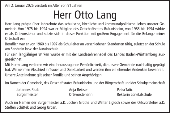 Traueranzeige von Otto Lang von Geislinger Zeitung