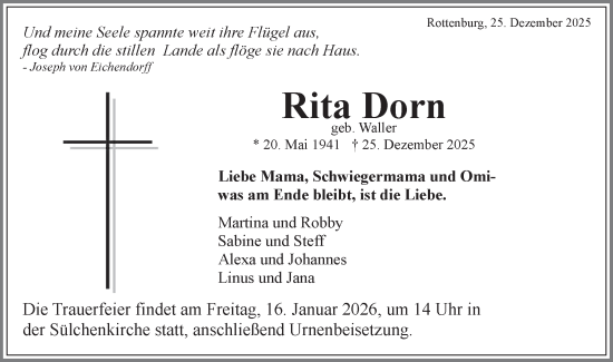 Traueranzeige von Rita Dorn von Schwäbische Tagblatt
