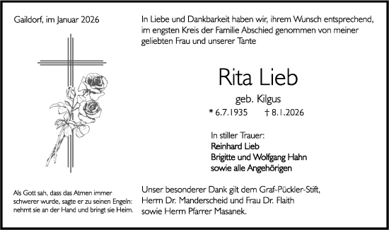 Traueranzeige von Rita Lieb von Rundschau Gaildorf