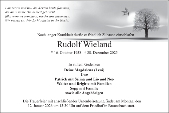 Traueranzeige von Rudolf Wieland von Haller Tagblatt