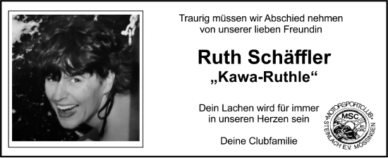 Traueranzeige von Ruth Schäffler von Schwäbische Tagblatt