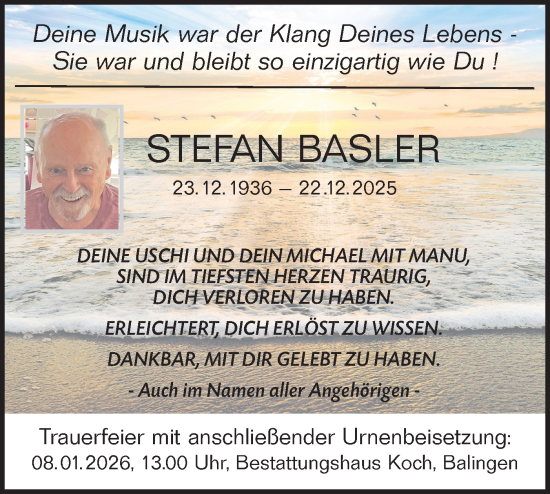 Traueranzeige von Stefan Basler von SÜDWEST PRESSE Zollernalbkreis/Hohenzollerische Zeitung