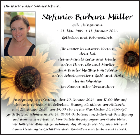 Traueranzeige von Stefanie Barbara Müller von Geislinger Zeitung