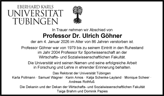 Traueranzeige von Ulrich Göhner von Schwäbische Tagblatt