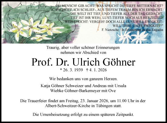 Traueranzeige von Ulrich Göhner von Schwäbische Tagblatt