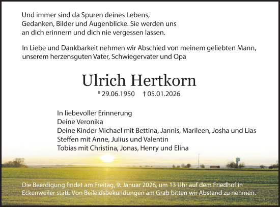 Traueranzeige von Ulrich Hertkorn von Schwäbische Tagblatt