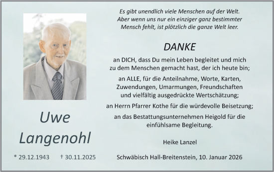 Traueranzeige von Uwe Langenohl von Haller Tagblatt