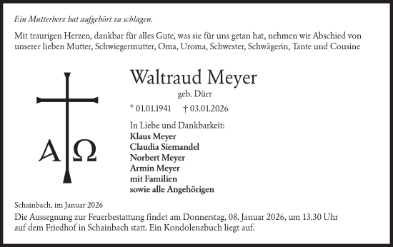 Traueranzeige von Waltraud Meyer von Hohenloher Tagblatt